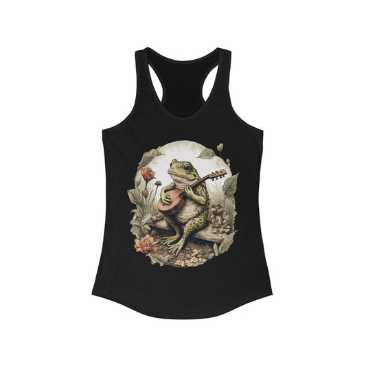 Womens Frog Playing Banjo Tank Tops Cottagecore Clothing Trendy Racerback Casual Summer Sleeveless Top - PF