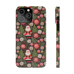 Christmas Santa Floral Christmas Tree Phone Case Embroidered Print Effect Slim iPhone Cases