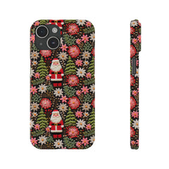 Christmas Santa Floral Christmas Tree Phone Case Embroidered Print Effect Slim iPhone Cases