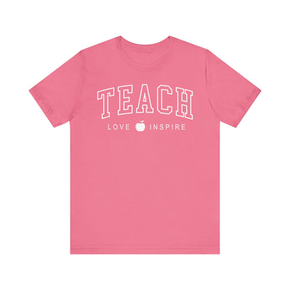 Womens Teacher Shirts Teach Love Inspire Cute Letter Print Tshirts Bella Graphic Tees Short Sleeve Casual Teaching Clothes - PF2
