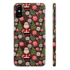 Christmas Santa Floral Christmas Tree Phone Case Embroidered Print Effect Slim iPhone Cases