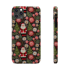 Christmas Santa Floral Christmas Tree Phone Case Embroidered Print Effect Slim iPhone Cases