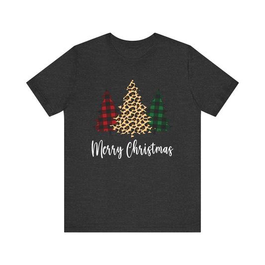 Christmas Shirts for Women Cute Christmas Tree Graphic Tees Buffalo Plaid Leopard Print Tshirts - PF