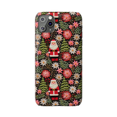Christmas Santa Floral Christmas Tree Phone Case Embroidered Print Effect Slim iPhone Cases