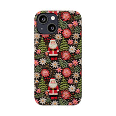 Christmas Santa Floral Christmas Tree Phone Case Embroidered Print Effect Slim iPhone Cases