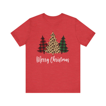 Christmas Shirts for Women Cute Christmas Tree Graphic Tees Buffalo Plaid Leopard Print Tshirts - PF