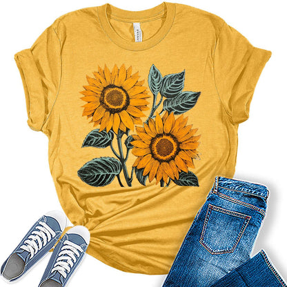 Sunflower Shirt Boho Vintage Teen Tops Cottagecore Plus Size Graphic Tees for Women