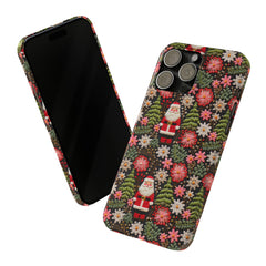 Christmas Santa Floral Christmas Tree Phone Case Embroidered Print Effect Slim iPhone Cases