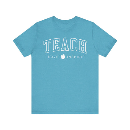 Womens Teacher Shirts Teach Love Inspire Cute Letter Print Tshirts Bella Graphic Tees Short Sleeve Casual Teaching Clothes - PF2