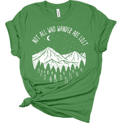 Womens Not All Who Wander Are Lost Shirt Camping Nature Hiking Mountain Tops Short Sleeve Graphic Tees
