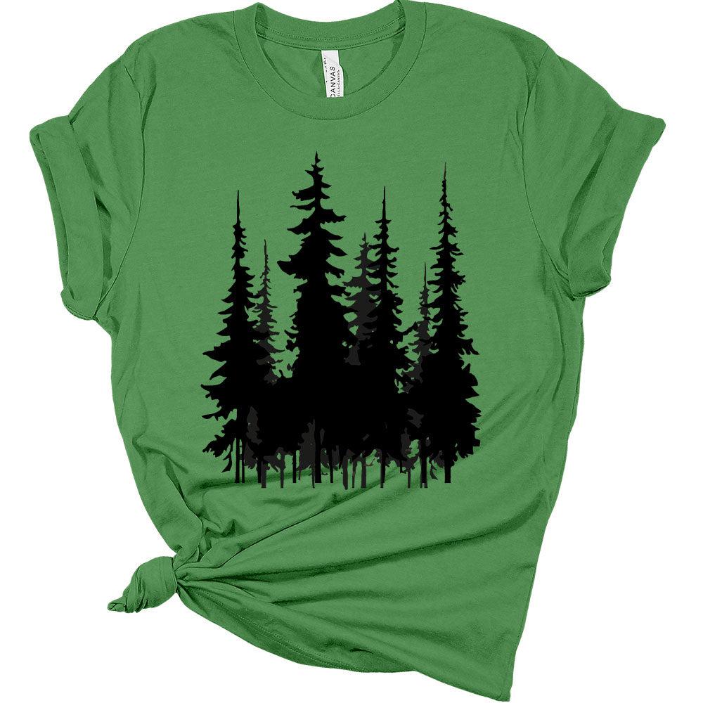 Womens Trendy Graphic Skinny Black Pine Trees Shirt Summer Hiking Camping Athletic Tees Nature Casual Comfy Clothes