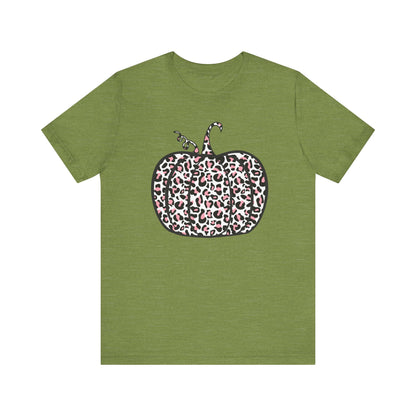 Womens Trendy Leopard Pumpkin Printed Shirts Halloween Short Sleeve Graphic Tees Fall T-Shirts Tops - PF