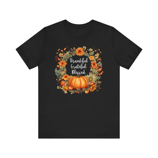 Womens Thanksgiving Shirt Fall Graphic Tees Cute Thankful Grateful Blessed Tshirt Vintage Floral Short Sleeve Tops - PF