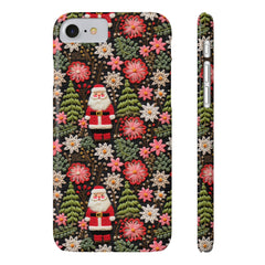 Christmas Santa Floral Christmas Tree Phone Case Embroidered Print Effect Slim iPhone Cases