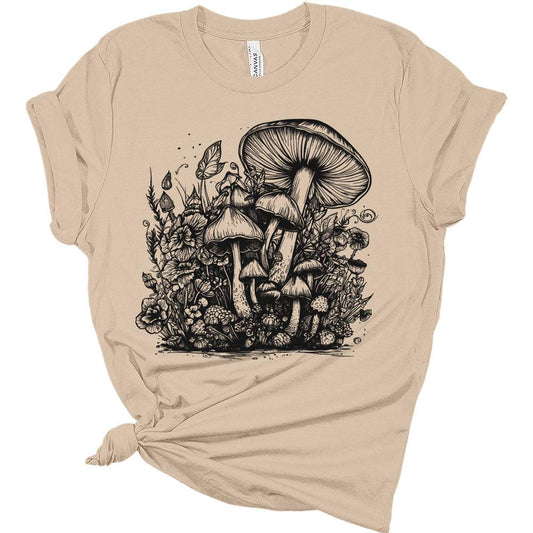 Vintage Mushroom Shirts Cottagecore Tshirts Aesthetic Casual Bella Graphic Tees for Women