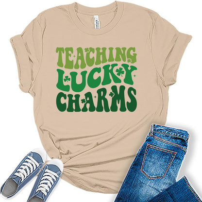 Teaching Lucky Charms T Shirt St Patricks Day Shirt Womens Retro Teacher Graphic Tees