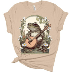 Frog Playing Guitar Floral Shirt Womens Cottagecore Aesthetic T-Shirt