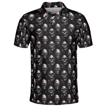 Vampire Skull Halloween Polo Shirt for Men Moisture Wicking Short Sleeve Golf Top
