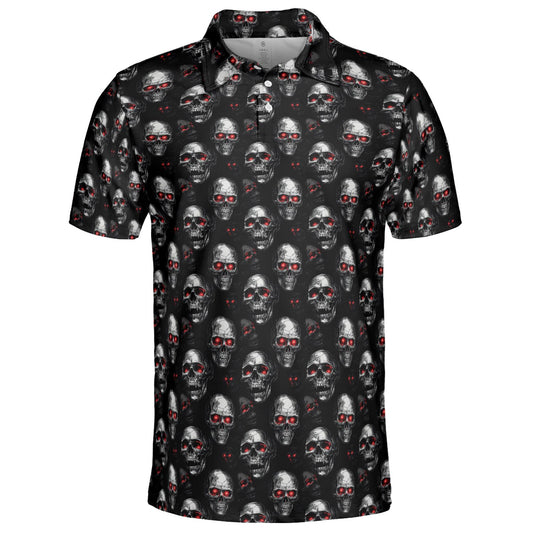 Vampire Skull Halloween Polo Shirt for Men Moisture Wicking Short Sleeve Golf Top