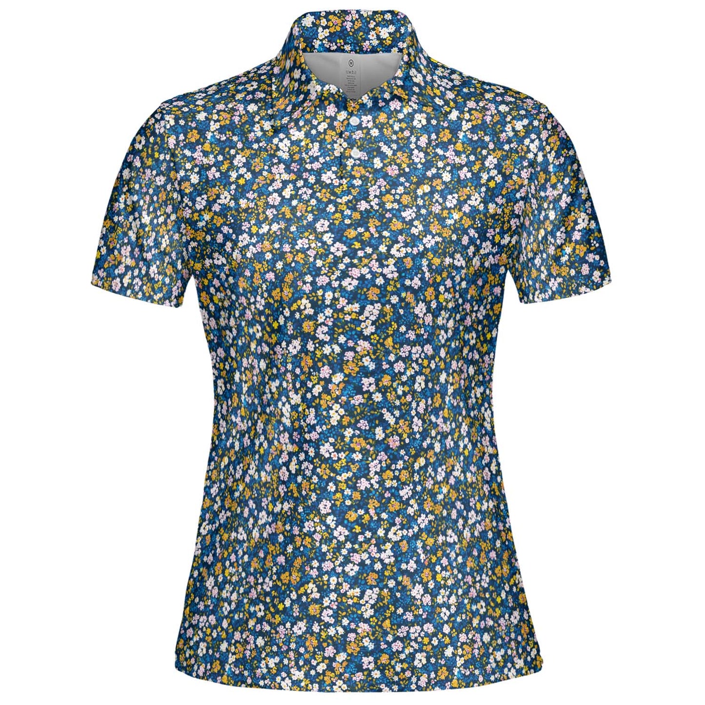 Navy Wildflower Polo Shirt for Women Dark Cottagecore Floral Spring Summer Moisture Wicking Short Sleeve Golf Top