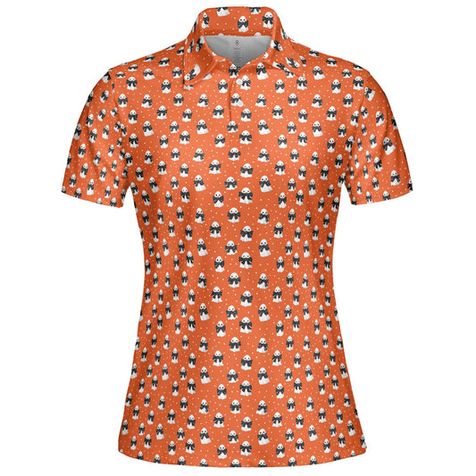 Ghost Halloween Polo Shirt for Women Orange Spooky Fun Costume Style Moisture Wicking Short Sleeve Golf Top