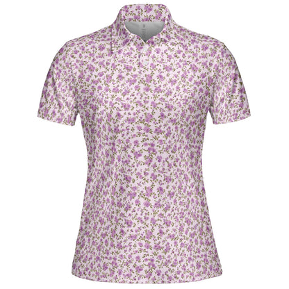 Lavender Floral Polo Shirt for Women Light Purple Cottagecore Spring Summer Moisture Wicking Short Sleeve Golf Top