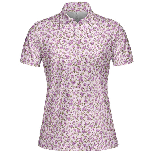 Lavender Floral Polo Shirt for Women Light Purple Cottagecore Spring Summer Moisture Wicking Short Sleeve Golf Top