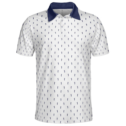 Golfer Polo Shirt for Men White Navy Moisture Wicking Short Sleeve Vacation Golf Top