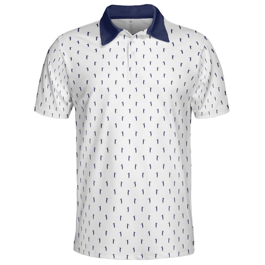 Golfer Polo Shirt for Men White Navy Moisture Wicking Short Sleeve Vacation Golf Top