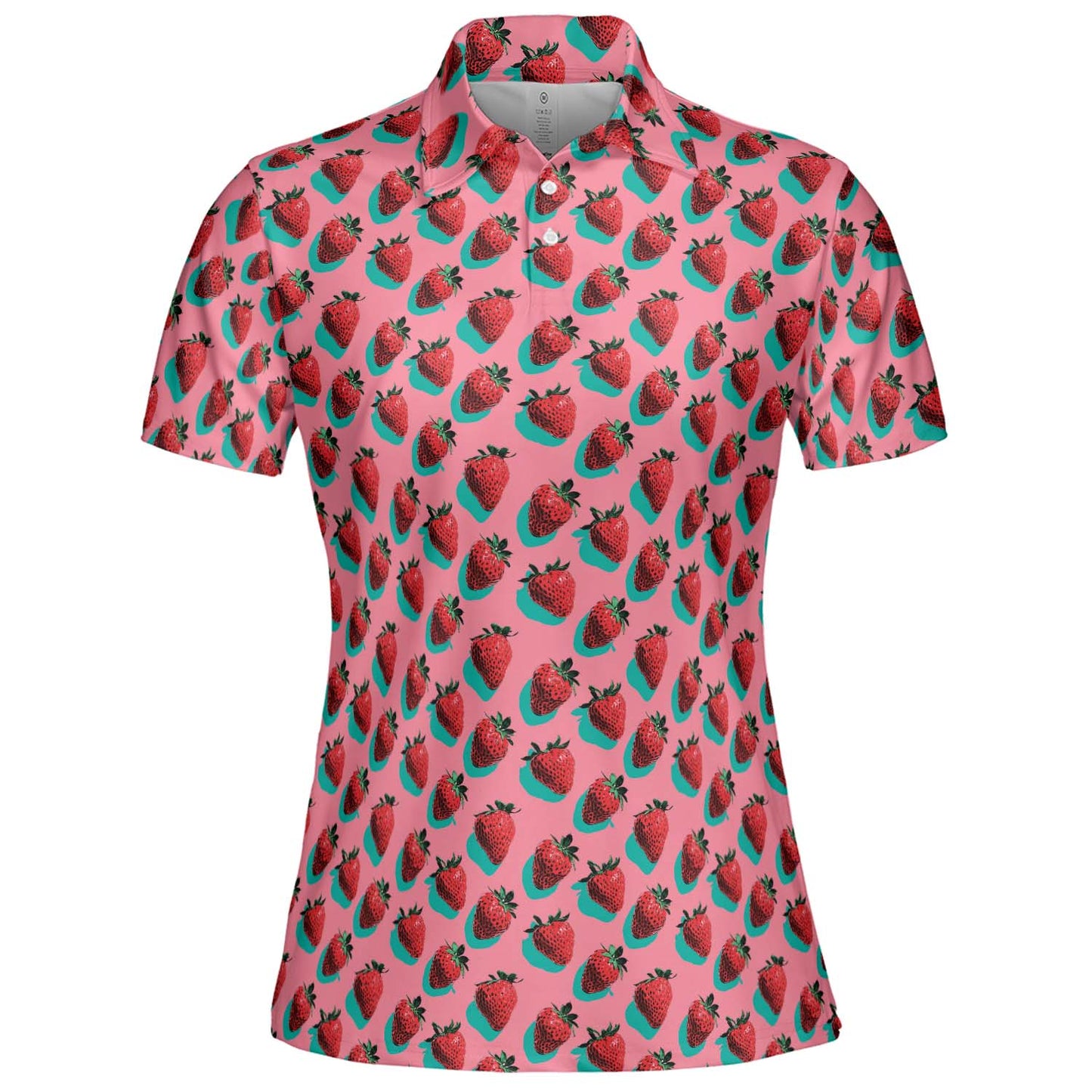 Strawberry Print Polo Shirt for Women Pink Summer Cottagecore Cute Moisture Wicking Short Sleeve Golf Top