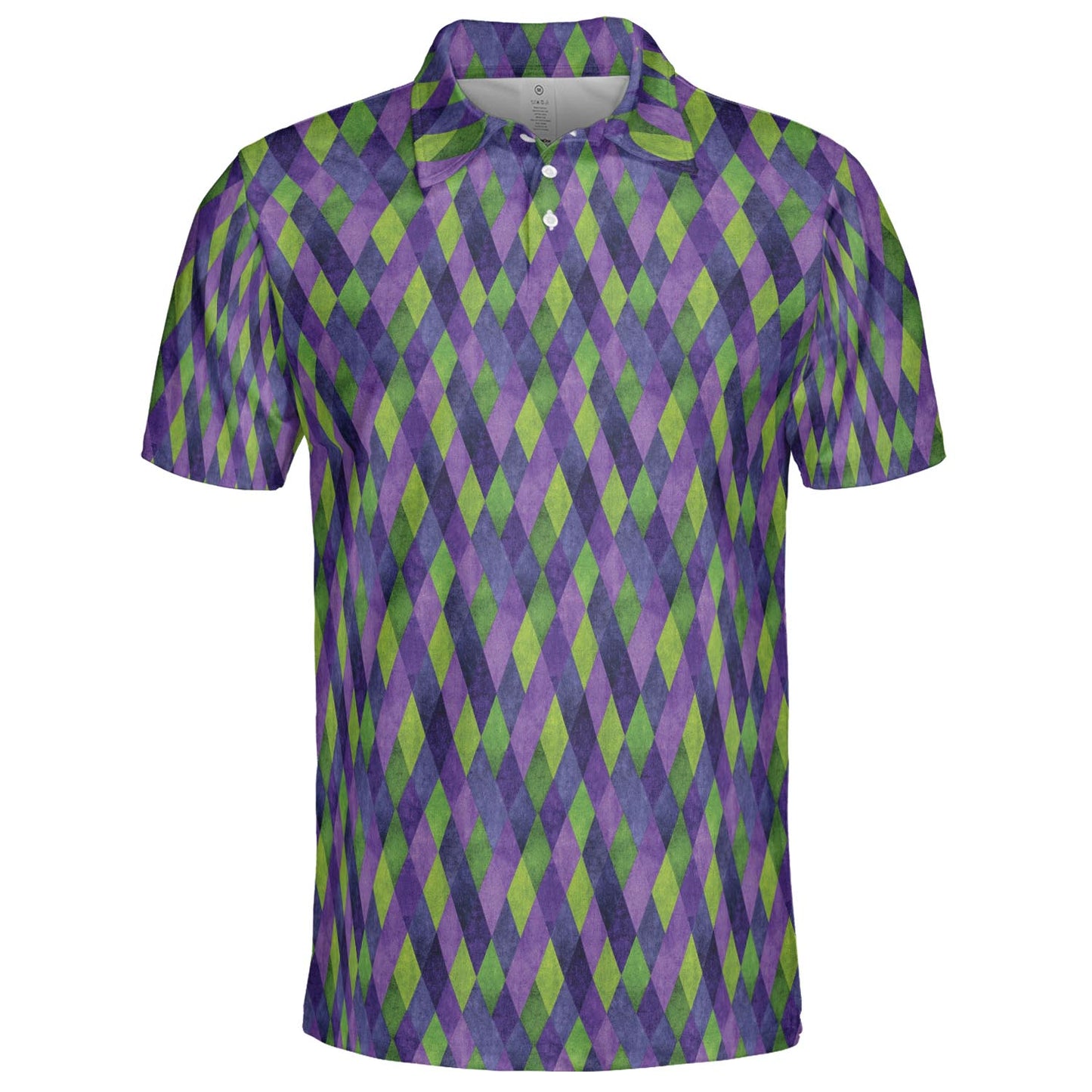 Mardi Gras Polo Shirt for Men Purple Green Argyle Party Design Moisture Wicking Short Sleeve Golf Top