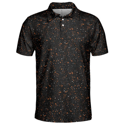 Black Halloween Polo Shirt for Men Spooky Orange Moisture Wicking Short Sleeve Golf Costume Party Top