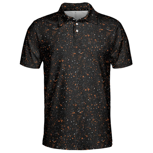 Black Halloween Polo Shirt for Men Spooky Orange Moisture Wicking Short Sleeve Golf Costume Party Top