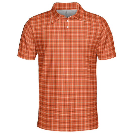 Orange Plaid Polo Shirt for Men Fall Checkered Autumn Halloween Moisture Wicking Short Sleeve Golf Top