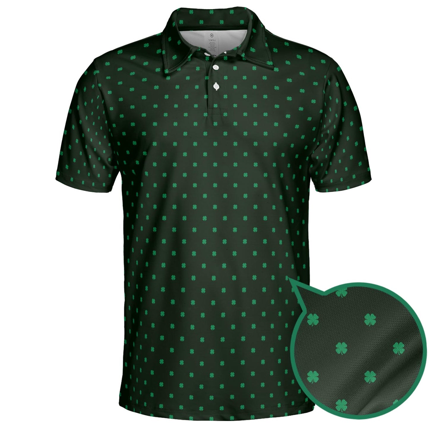 St Patricks Day Polo Shirts for Men Dark Emerald Shamrock Moisture Wicking Short Sleeve Golf Top