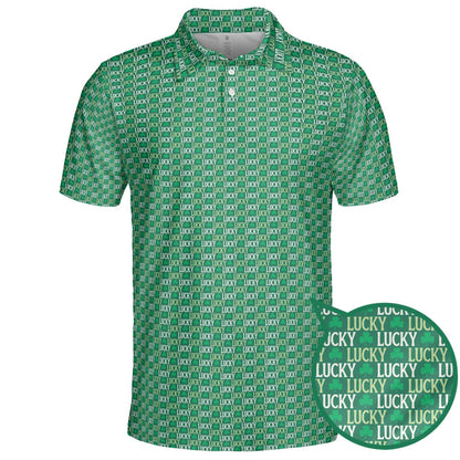 St Patricks Day Polo Shirts for Men Lucky Shamrock Letter Print Moisture Wicking Short Sleeve Golf Top
