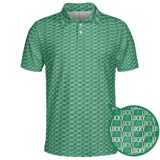 St Patricks Day Polo Shirts for Men Lucky Shamrock Letter Print Moisture Wicking Short Sleeve Golf Top
