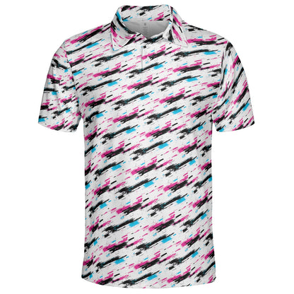 Retro 90s Polo Shirt for Men Neon Moisture Wicking Short Sleeve Golf Top
