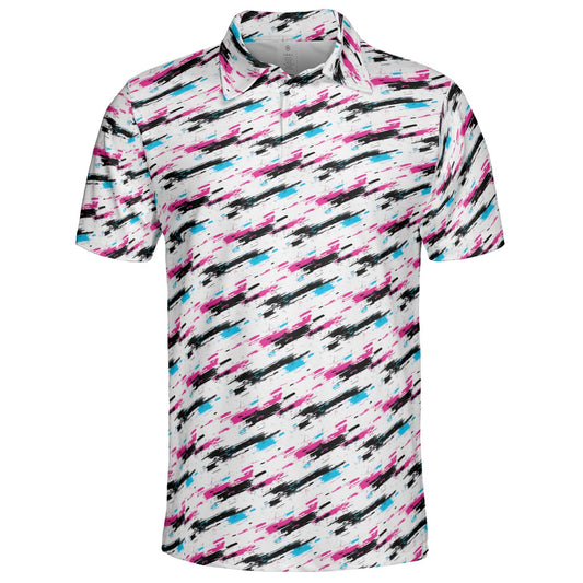 Retro 90s Polo Shirt for Men Neon Moisture Wicking Short Sleeve Golf Top