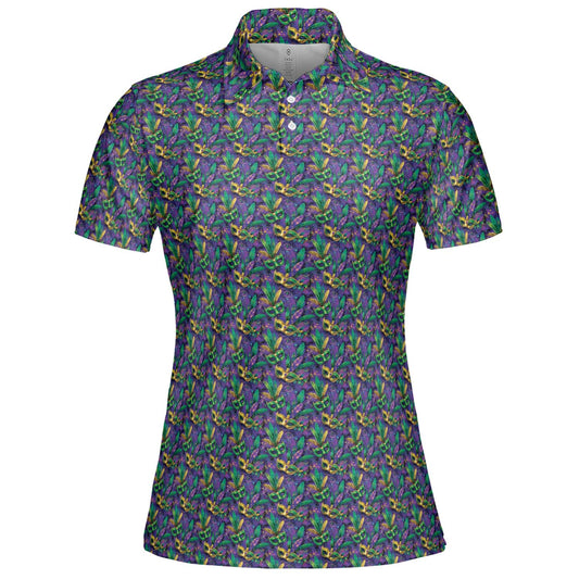 Mardi Gras Polo Shirt for Women The Masquerade Moisture Wicking Short Sleeve Golf Top