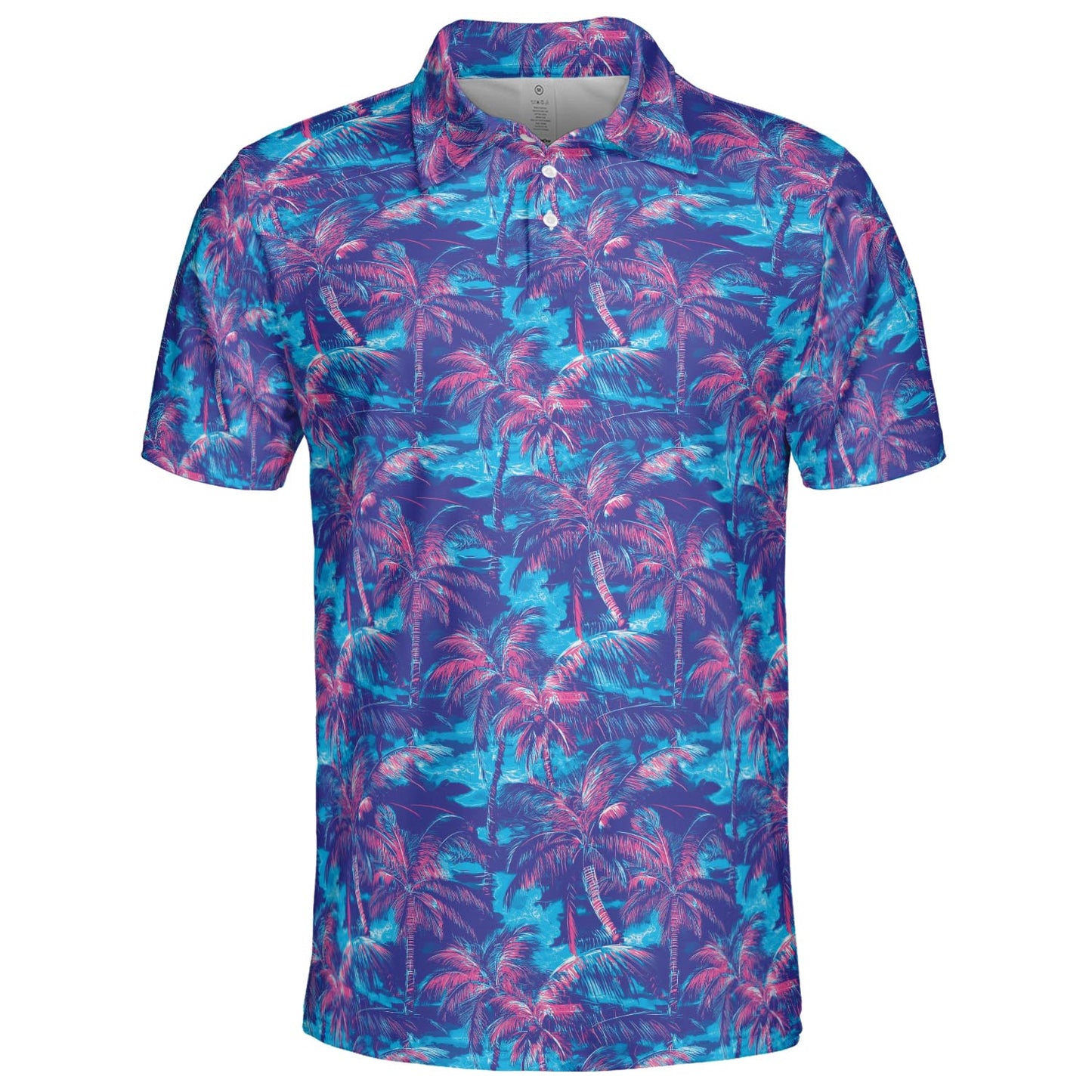 Retro Neon Palm Tree Print Summer Polo Shirt for Men Moisture Wicking Short Sleeve Golf Top