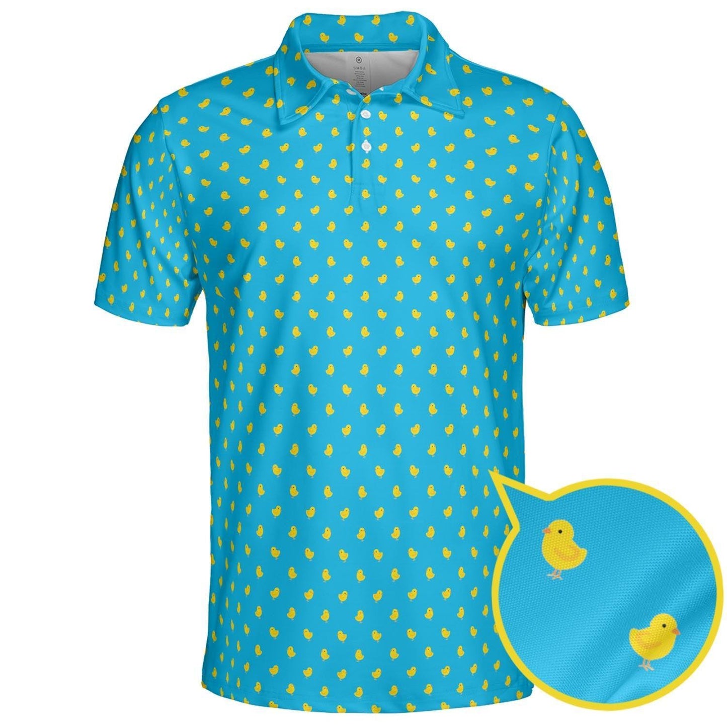 Easter Polo Shirts for Men Cute Yellow Chick Spring Pattern Moisture Wicking Short Sleeve Golf Top