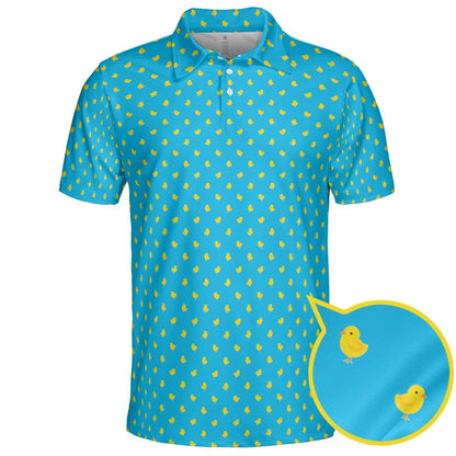 Easter Polo Shirts for Men Cute Yellow Chick Spring Pattern Moisture Wicking Short Sleeve Golf Top