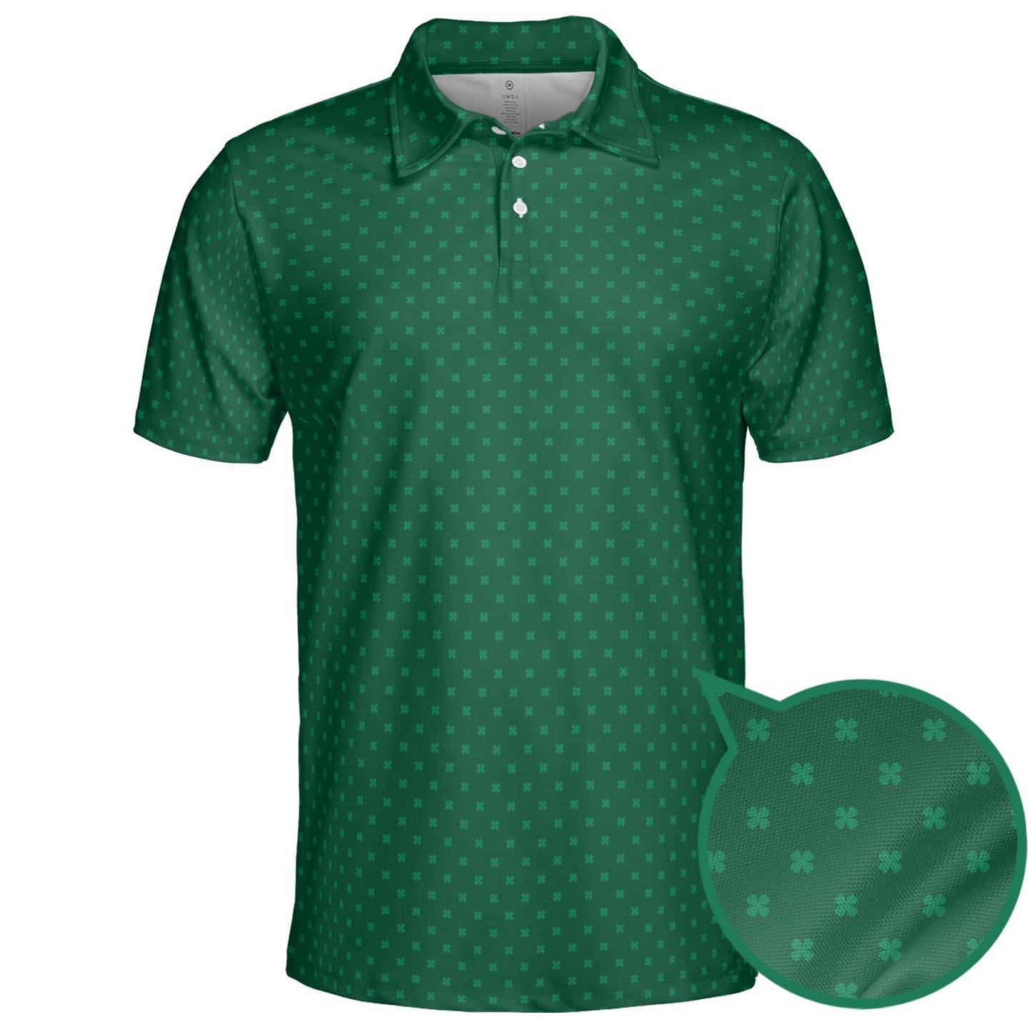 St Patricks Day Polo Shirts for Men Emerald Green Shamrock Pattern Moisture Wicking Short Sleeve Golf Top
