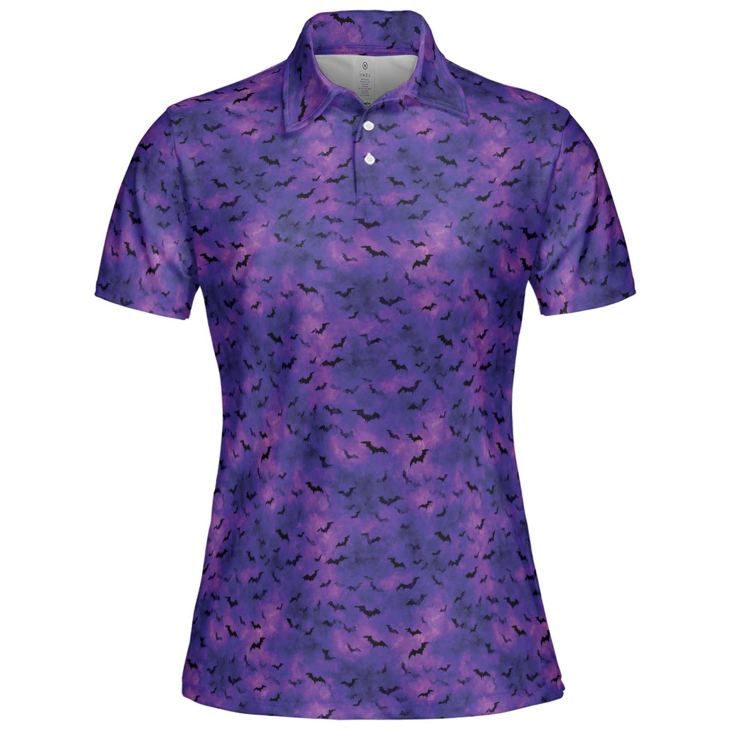 Purple Halloween Bat Polo Shirt for Women Spooky Costume Party Moisture Wicking Short Sleeve Golf Top
