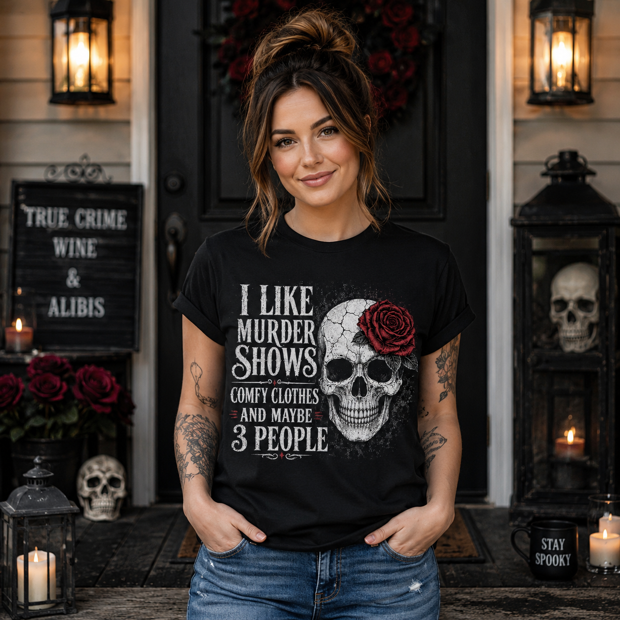 Women's Halloween Shirt Fall Graphic Tees Funny Sarcastic Murder Shows Short Sleeve Bella Tops