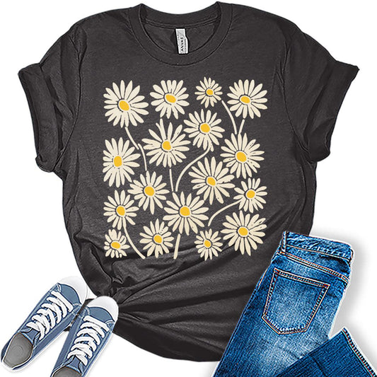 Daisy Shirt Boho Floral Vintage Tops Cottagecore Plus Size Graphic Tees for Women