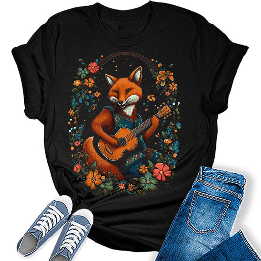 Womens Animal Shirts Casual Ladies Cute Bella Graphic Tees Short Sleeve Farm Tshirts Summer Tops for Women Fox  X