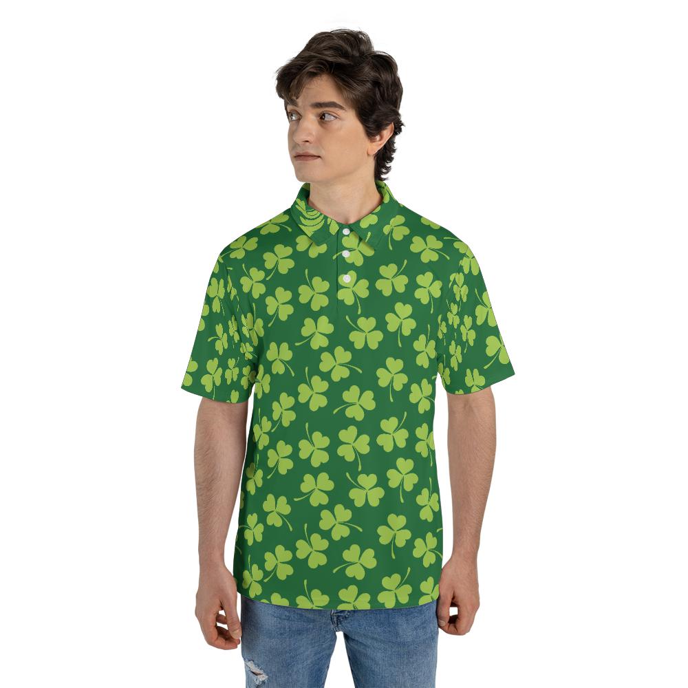 St. Patrick's Day Clover Polo Shirts for Men, Golf Shirts for Men and Men's Polo Moisture Wicking Shirts Short Sleeve