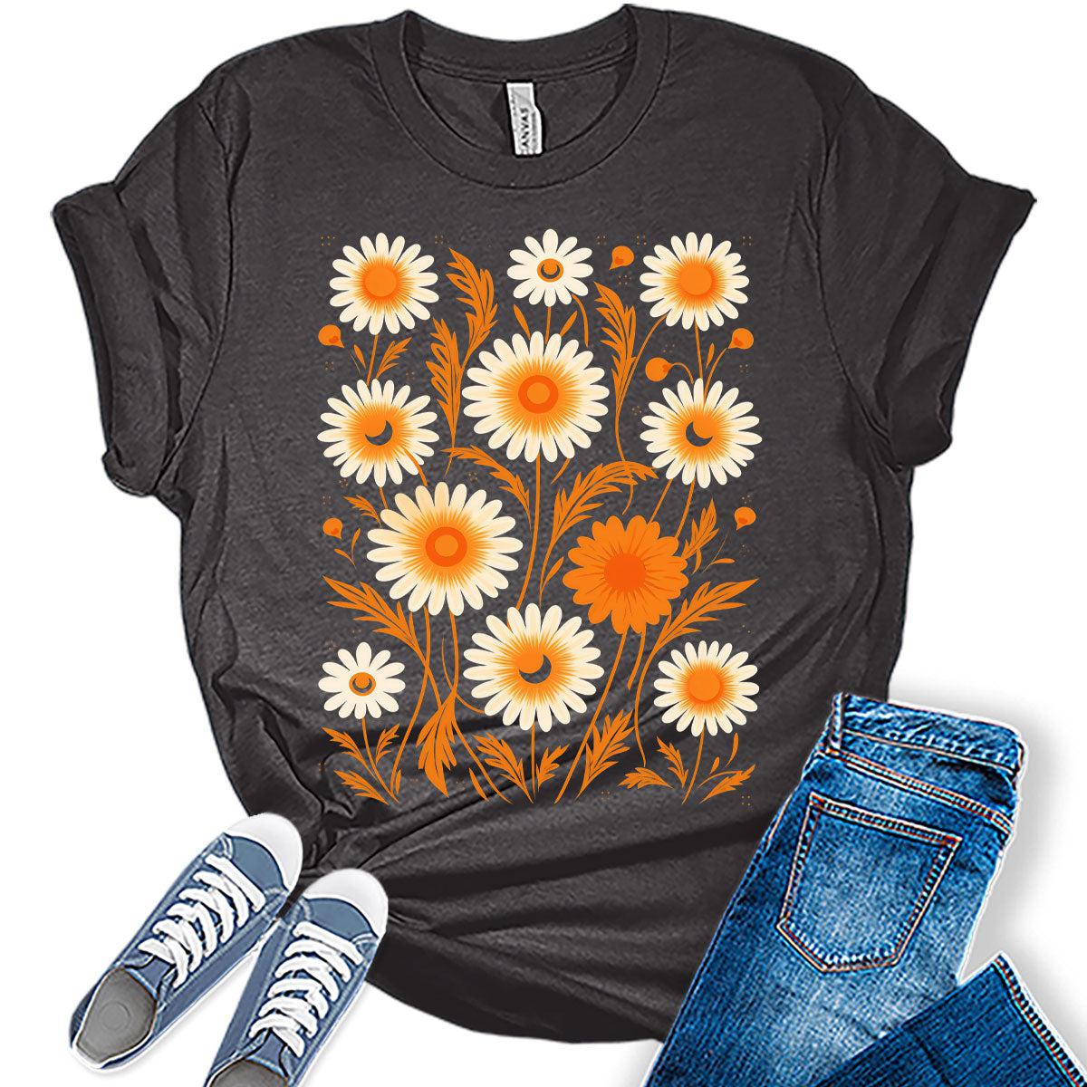 Fall Vintage Flower Collage Tshirt Women Boho Distressed Wildflowers Girls Graphic Tee Casual Nature Shirts Tops